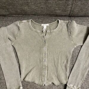 Full Tilt Olive Green Button-Up Top